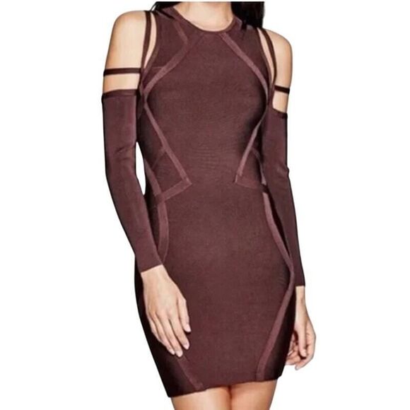 Marciano Chocolate Brown cold shoulder bandage dress bodycon XS baddie academia - Picture 1 of 16